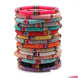 Beaded Strand 5Mm Bohemian Heishi Polymer Clay Disc Beads Stretch Bracelet Women Girl 2023 Fashion Summer Pink Blue Surf Jewelry Dro Dhjh2