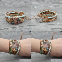 Beaded Strand JourSneige Boho Armband Ocean Natural Stone Color Crystal Retro Leather Wrap Handmased Bohemian Smycken Drop Delivery Dh46m