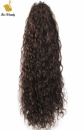 Koyu Kahverengi 2 Renk Kıvırcık Saç Uzantıları Remy Human Hair Drawstring Ponytail Klipsli 1030inch dalgalı gevşek curl4552905