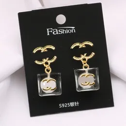 20Style 18K Gold Plated Designer Brand Earring Designer Double Letter Lucency Perfume Bottle Pendant Earrings Stud Women Wedding Party High Quality Jewerlry