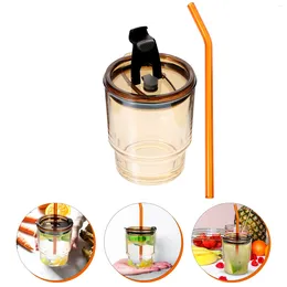 Servis uppsättningar 1 Set Glass Coffee Cup Milk Te Drinking Beverage Water With Lid Straw