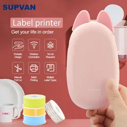 Skrivare SupVan E10 Pink Label Maker With Cat Ears Smart Labeler Bluetooth Thermal Labeling Machine Hot Sticker Printers For iOS Android