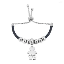 Charm Bracelets Little Girl Boy Couple Family Mom Mum Dangle Beads Stainless Steel Leather Bracelet Jewelry Drop Delivery Dh7Kh