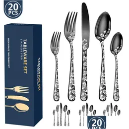 Geschirr-Sets, Besteck, Besteck-Set, 20-teilig, Sierware, geblümt, bedruckt, Edelstahl, Geschirr, Messer/Gabel/Löffel, Utensilien-Sets, Drop De Dhwkc