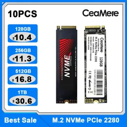 Drives 10st M.2 NVME PCIe 128GB 256 GB 512 GB 1TB M2 Solid State Drive Intern hårddisk för bärbar stationär hårddisk