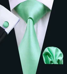 Snelle zijden stropdas set Classic Spring Green Solid For Men Hankerchief Cufflinks Jacquard Woven Business Formal Work Neck Tie S9744402
