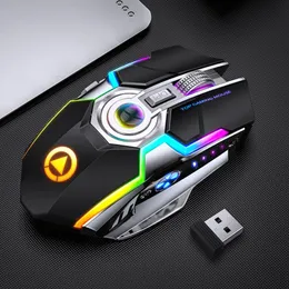 Mouse Mouse da gioco silenzioso ricaricabile Mouse wireless Streamer Lampada colorata RGB Pulsante retroilluminato regolabile Mouse USB 2.4G per PC portatile