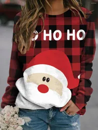 Hoodies النسائي 2023 Summershirt Slotshirt 3D طباعة عيد الميلاد نمط العطلة غير المغطى بالرقبة ردي