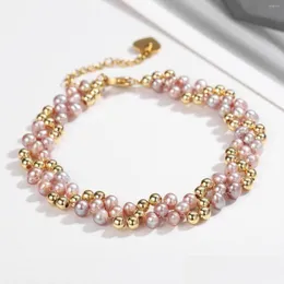 Perlenstrang Mydiy Roségold gefülltes Mtilayer-Armband 45 mm natürliche Süßwasser-Ovalperle gedrehte Mode-Frauen-Armreif-Schmuck Dro Dhx96