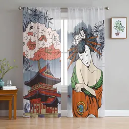 Curtain Japanese Geisha Tulle Curtains For Living Room Bedroom Decor Chiffon Sheer Voile Kitchen Window