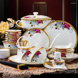 Set di stoviglie Bone China Set di piatti da tavola Jingdezhen Ceramica Stile europeo Phnom Penh Ciotola e piatto per la casa