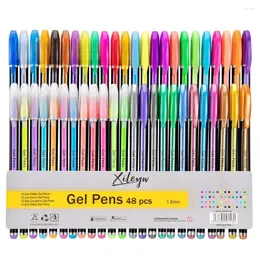 Färger gelpennor Ställ in glitter penna för vuxna målarböcker Journaler Ritning Doodling Art Markers Office School Supplies
