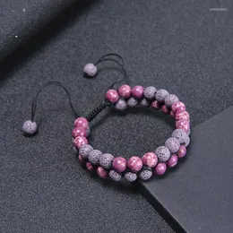 Strand 8mm handgjorda lava rockarmband dubbla skiktade pärlor justerbara olje diffusor kejsare sten armband för kvinnor