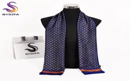 Bysifa New Brand Men Scarves Autumn Winter Fashion Male Warm Navy Blue Long Silk Cravat High Quality Scarf17030cmCX20086700037