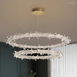 Lampy wiszące nordyckie salon kryształ żyrandol prosta nowoczesna sypialnia pierścień atmosferyczny okrągły sala restauracji