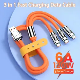 120W 6A 3 in 1 شحن سريع من النوع C Cable Micro USB لكابل شحن iPhone لـ Samsung Huawei Xiaomi Charger Cable USB