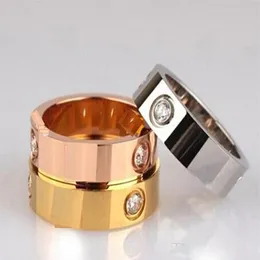 Jóias de jóias de cristal de aço inoxidável de ouro rosa anéis de amor, homens prometem anéis para mulheres no engajamento de presentes com bag283p