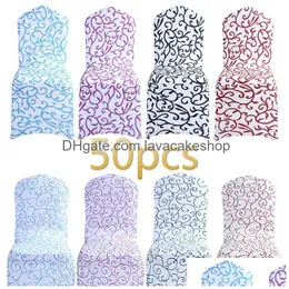 Fodere per sedie Ers 50Pcs Poliestere elasticizzato Spandex Er Moda Fiore Stampato Festa di nozze El Fornitura Decorazione Drop Delivery Home Gar Dhjgc