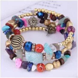 Beaded Strand Natural Stone Beads Jewelry Mti Layer Women Bracelets Bangles Flower Pendant Bracelet Ethnic Drop Delivery Dha59
