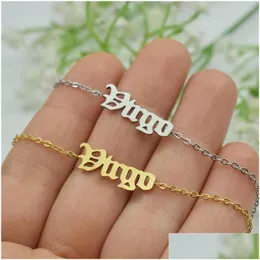 Chain Link Bracelets Baby Girl Gothic Old English Zodiac Bracelet For Women Capricorn Virgo Cancer Gemini Aries Aquarius Gift Jewelr Dh1Ag