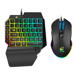 Combos Wired One Handed Membrane Gaming Keyboard Wired Ergonomic Membrane Keyboard Mouse Set for PUBG PC Gamer