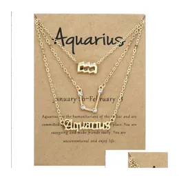 Pendant Necklaces 3Pcs 12 Constellation Necklace Astrology Horoscope Old English Zodiac Sign Jewellry With Mes Card For Women Girls Dh4Wz