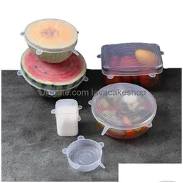 Kitchen Storage Organization 6 Pcs/Set Fresh Food Sile Er Caps Adaptable Cookware Bowl Reusable Stretch Lids Drop Delivery Home Ga Dhjmg
