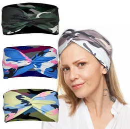 Summer Camouflage Knuttade pannband Kvinnor Män Sport Yoga Hårband Stretch Bandana Turban Sweatband Gym Running Hair Bands