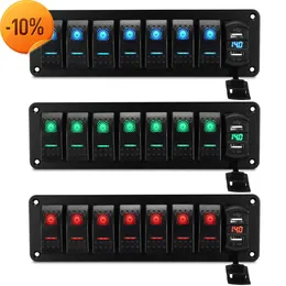 جديد LED IP67 مقاوم للماء القارب البحري Rocker Switch لوحة 8 عصابات الروك التبديل مجموعة 12V/24V قاطع الدائرة مزدوجة فتحات USB الضوء