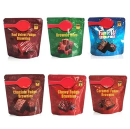 600MG Brownie edlbles packaging borse in mylar velluto rosso gommoso caramello fondente brownies cioccolato pacchetto commestibile buste prova odore po4525291