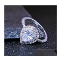 Bröllopsringar lyxiga smycken 925 Stearling Sier Drop Water White Topaz Cz Diamond Gemstones Party Women Bridal Ring Gift Delivery Dhcwn