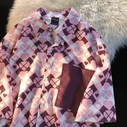 Bluzki damskie Ins Retro Tapida Button Up Shirt Japan Style Kawaii Tops krótkie rękawowe duże pary unisex moda 2023