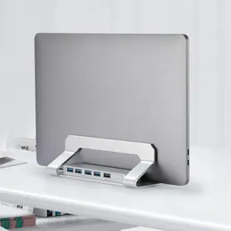 USB3.0ハブ幅調整可能なラップティックホルダーデスクトップスペースのラップトップアクセサリーを備えたスタンドアルミニウム垂直ラップトップスタンドスタンド