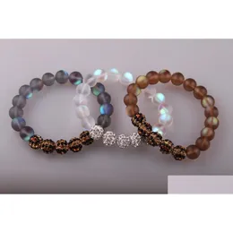 Fios de miçanga de fios de moda atacadista ladrinhas de cristal pavimenta bola de 10 mm de pulseira de pedra de vidro brilhante para mulheres bracelete de bracelete d dhjbe