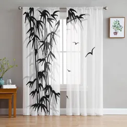 Curtain Black Bamboo Bird Sheer Curtains For Living Room Bedroom Tulle Kitchen Window Treatments Panel Drapes