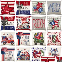 Pillow Case 4Th Of Jy Patriotic Linen Throw 18X18 Memorial Day Usa Flag Gnome Vases Truck Decorations For Home Drop Delivery Garden Dhhzp