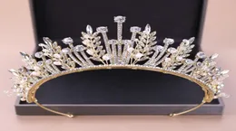 KMVEXO barroco de luxo de luxo Crowns de folhas de cristal Princesa Queen concurso baile véu pérola tiaras bandeira de casamento acessórios para cabelos de casamento T6004813