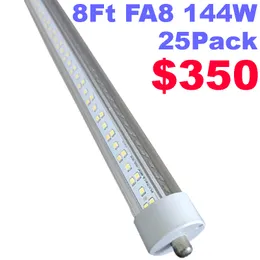 T8/T10/T12 LED LED LED LIDE LED, 8 -metrowa pojedyncza podstawa FA8, 144 W 18000LM, 6500K chłodna biała, 8 -metrowa podwójna bok V kształt Fluorescencyjne cebulki LED (wymiana 250 W), przezroczystą pokrywę USASastar