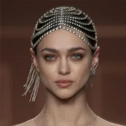 Hårklämmor Barrettes Multi-Layers Bling Rhinestone Net Head Chain for Women Luxury Geometric Crystal Jewelry Makeup Party