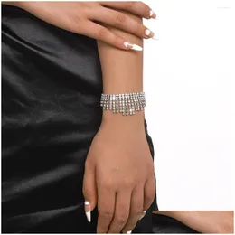 Beaded Strand Rhinestone Tassel Chains -armband för kvinnor som glittrar 2023 Fashion Jewelry Ladies Nightclub Armband Handkedja Femal Dhnow