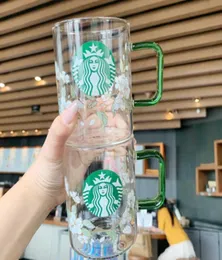 En son 17oz Starbucks Cam Kahve Kupa Kiraz Çiçeği Yaratıcı Çiçek Stili Süt Kupası Soğuk İçecek Desteği Özelleştirmedgm3906812