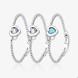 925 Sterling Silver Chain Heart Ring for Pandora Crystal Diamond Wedding Party Jewelry Designer Rings for Women Girl Gift Love Ring With Original Box Set