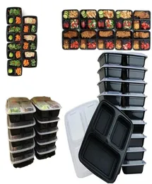 10st Meal Prep Containers Plastic Food Storage återanvändbar mikrovågsbar 3 fack behållare med lock LJ2008125046669