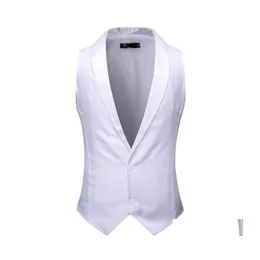 Męskie garnitury Blazers Mens White Shawl Kołnierz Tuxedo kamizelka garnitur sukienki marka marka bez rękawów kamizelka męska impreza ślubna groom gi dh8c4