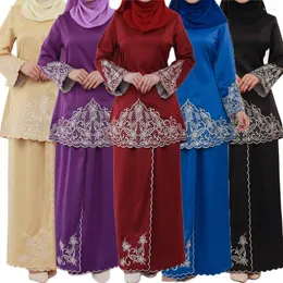 Ubranie etniczne Elegancka baju kurung haft haftowa abaya kobiety muzułmańskie topy spódnica 2