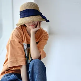 Wide Brim Hats MICOCO A3692C Korean Version Leisure Foreign Style Texture Flax Bow Practical Joker Straw Hat Eger22