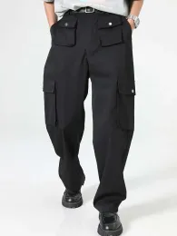 Spodnie towarowe dla mężczyzn solidne streetwear proste spodnie lekkie średnie pucha zamek błyskawiczne długie spodnie