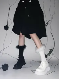 Skarpetki dla kobiet Ruibbit Harajuku streetwear gotycki dziewczyny lolita seksowna wełniana punkowa czarna biała kawaii środkowa rura