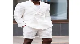 Trajes de hombre de lino blanco con chaqueta de doble botonadura Pantalones cortos Chaqueta de hombre de estilo informal de verano de dos piezas Esmoquin de novio de boda 1257286