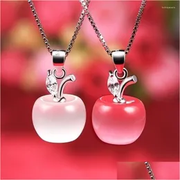 Pendentif Colliers Mignon Femmes Blanc/Rose Opale Apple Chaîne Bijoux Drop Delivery Pendentifs Dhr1O